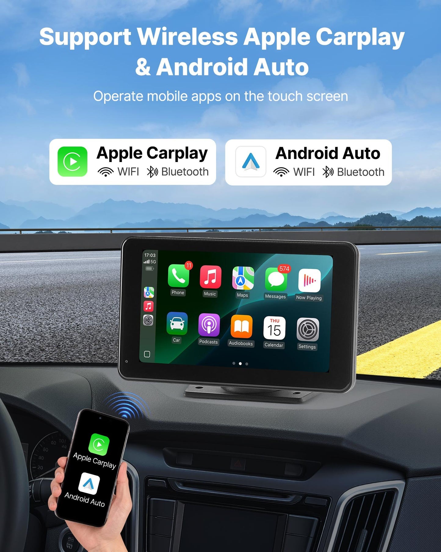 Kabelloses Autoradio (177,8 Mm) HD-Radio Mit Touchscreen, Kompatibel Mit Apple CarPlay & Android Auto, CarPlay-Bildschirm Mit Rückfahrkamera Sprachsteuerung Mirror Link Bluetooth GPS-Navigation