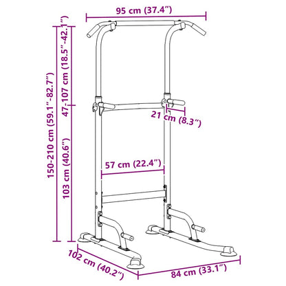 Power Tower Dip Station – Multifunktionale Klimmzug- & Dip-Station, höhenverstellbar 160–210 cm – Schwarz