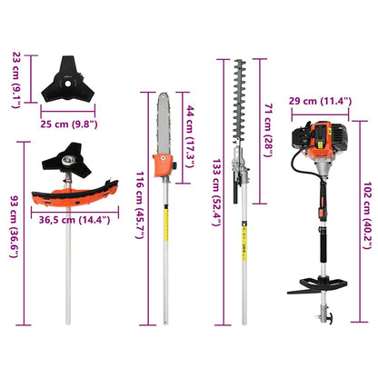 4-in-1 Garten Multitool 52 cm³ – Freischneider, Rasentrimmer & Heckenschere mit 1,45 kW – Orange
