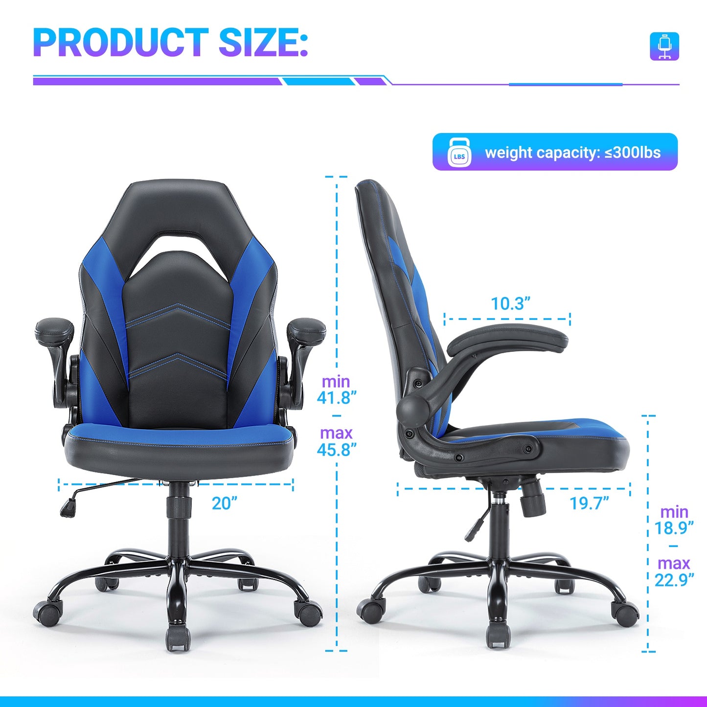 Ergonomischer Gaming- und Bürostuhl aus PU-Leder – Drehbarer Computerstuhl mit Lendenwirbelstütze