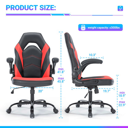 Ergonomischer Gaming- und Bürostuhl aus PU-Leder – Drehbarer Computerstuhl mit Lendenwirbelstütze