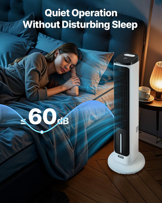 Turmventilator, 7,1 M/s Geschwindigkeit, Leiser Standventilator, 70° Oszillierende Ventilatoren Mit 9 Gang, 4 Modi, 24-Stunden-Timer, Fernbedienung, Für Schlafzimmer, Büro, Zuhause